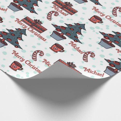 Christmas Add Recipients Name  Text Candy Cane Wrapping Paper