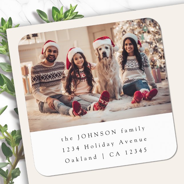 Christmas Address Label | Holiday Photo Stickers (Christmas family photo return address labels for holiday cards & seasonal parcel mailing)