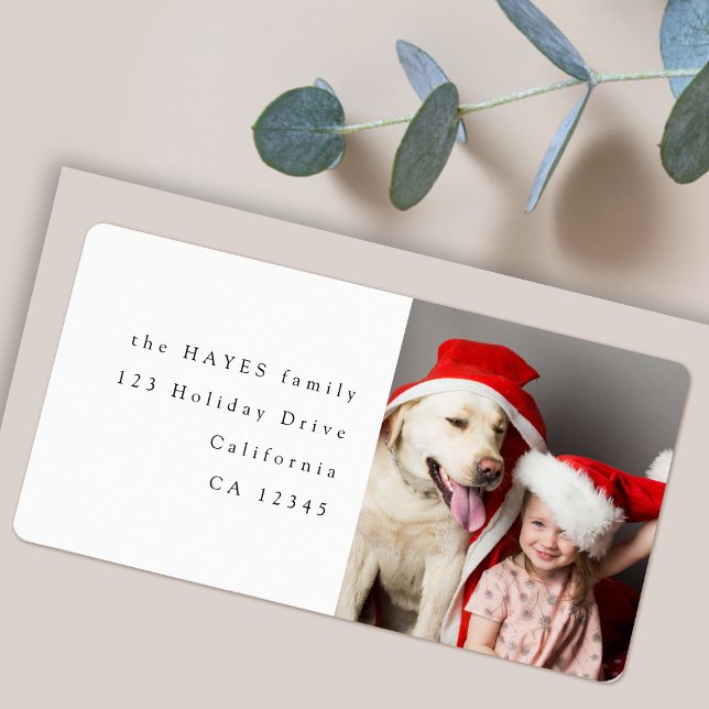 Christmas Address Label | Holiday Photo Stickers (Modern holiday photo return address label by Guava with your custom picture)
