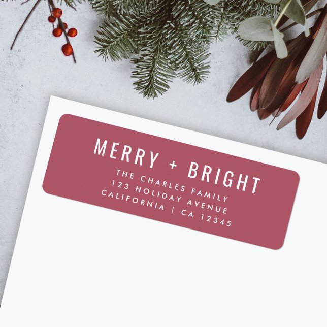 Christmas Address Label | Holiday Vintage Rose (Feminine vintage rose “Merry + Bright” label by Guava for festive mail)