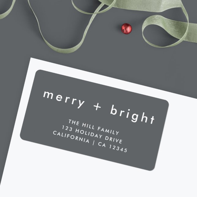 Christmas Address Label | Merry + Bright Gray (Personalize your envelopes with this stylish merry and bright label)