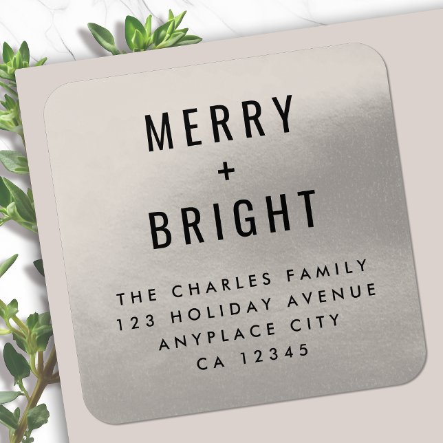 Christmas Address Label | Metallic Holiday Sticker (Modern metallic Christmas return address label for holiday cards & seasonal parcel mailing)