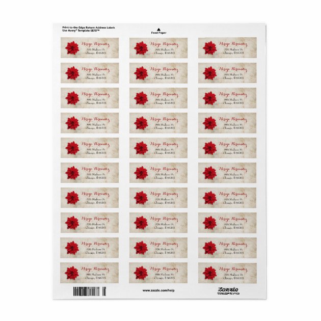 Christmas Address Label With Red Poinsettia