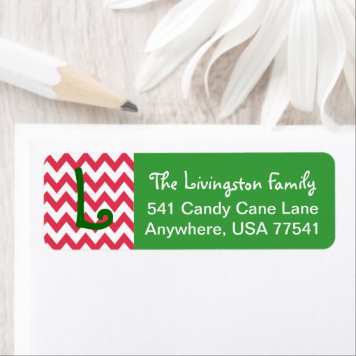 Christmas Address Labels- Chevron Monogram Label | Zazzle