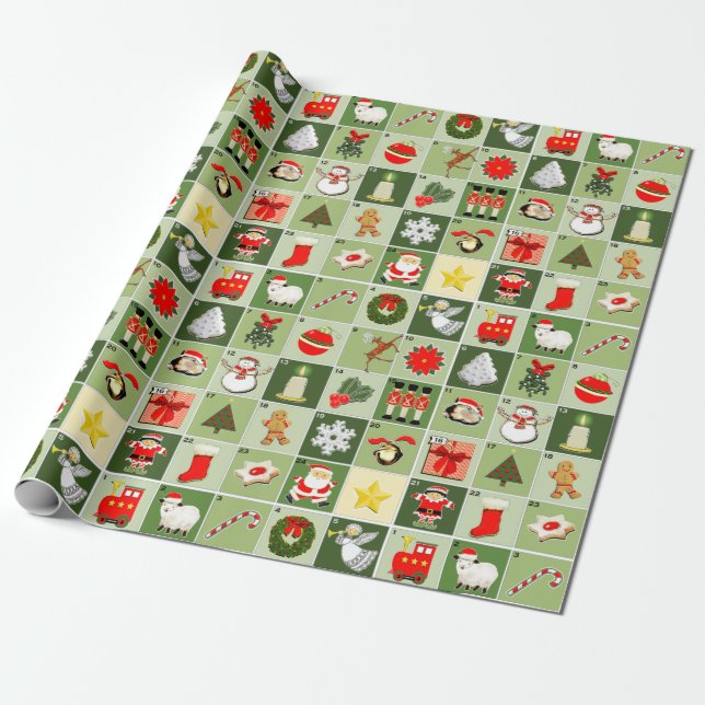 Christmas Advent Calendar Countdown  Wrapping Paper (Unrolled)