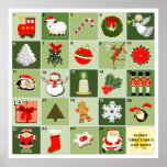 Christmas Advent Calendar Poster<br><div class="desc">Christmas Advent calendar and holiday decor for kids or coworkers,  featuring 24 Christmas images leading up to a Christmas star. To personalize edit text to add name.</div>