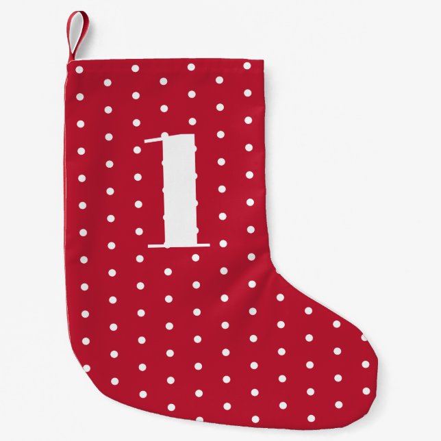 Christmas Advent Calendar Red White Polka Dot Small Christmas Stocking (Front)