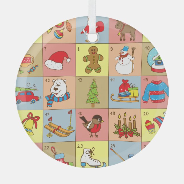 Christmas Advent: Doodle Element Collection Glass Ornament (Front)