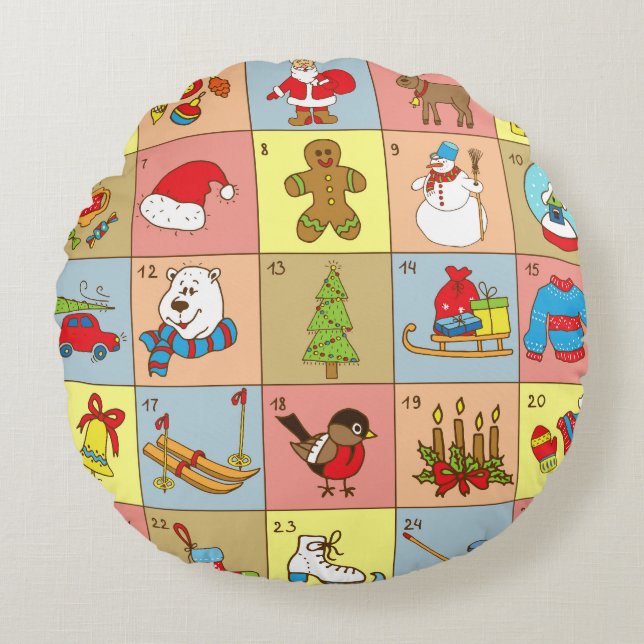 Christmas Advent: Doodle Element Collection Round Pillow (Front)