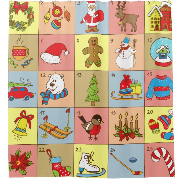 Christmas Advent: Doodle Element Collection Shower Curtain (Front)
