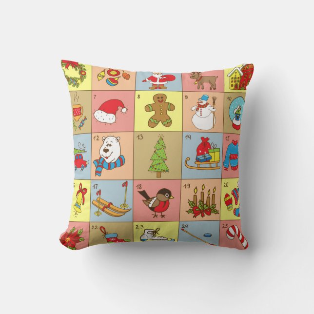 Christmas Advent: Doodle Element Collection Throw Pillow (Front)