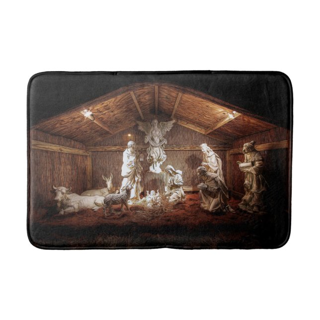 Christmas Advent Jesus Nativity Manger Scene Bathroom Mat (Front)