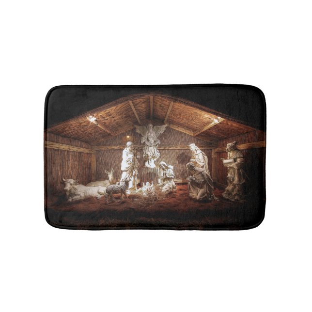 Christmas Advent Jesus Nativity Manger Scene Bathroom Mat (Front)