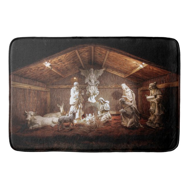 Christmas Advent Jesus Nativity Manger Scene Bathroom Mat (Front)