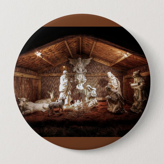 Christmas Advent Jesus Nativity Manger Scene Button (Front)