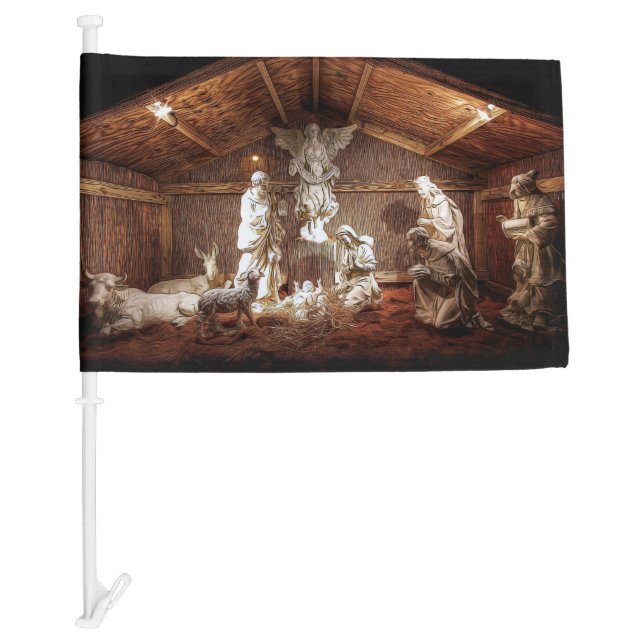 Christmas Advent Jesus Nativity Manger Scene Car Flag (Front)