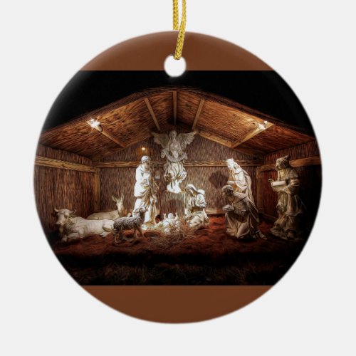 Christmas Advent Jesus Nativity Manger Scene Ceramic Ornament