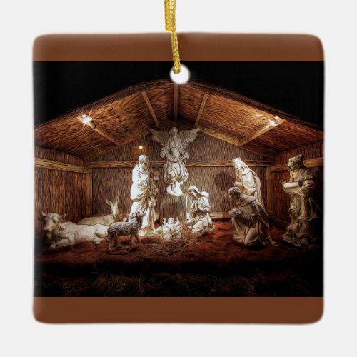 Christmas Advent Jesus Nativity Manger Scene Ceramic Ornament