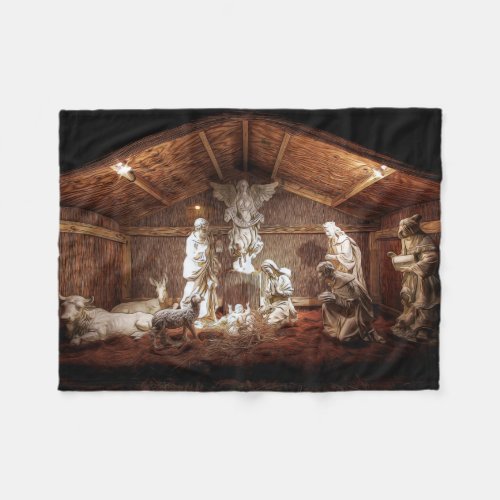 Christmas Advent Jesus Nativity Manger Scene Fleece Blanket