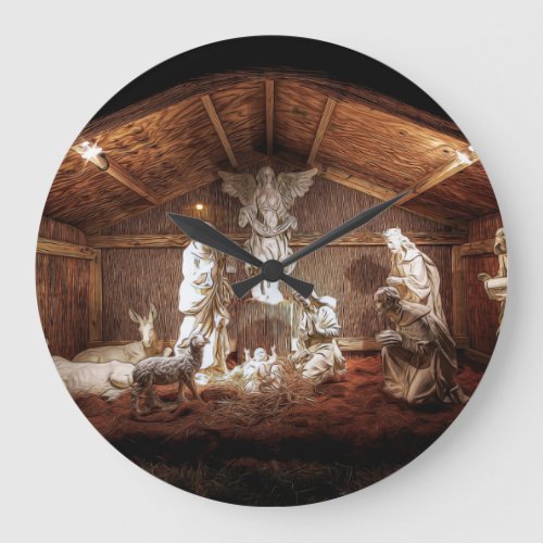 Christmas Advent Jesus Nativity Manger Scene Large Clock