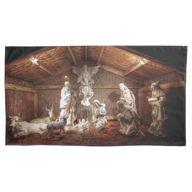 Christmas Advent Jesus Nativity Manger Scene Pillow Case (Front)
