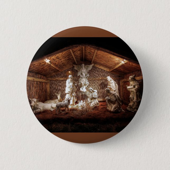 Christmas Advent Jesus Nativity Manger Scene Pinback Button (Front)