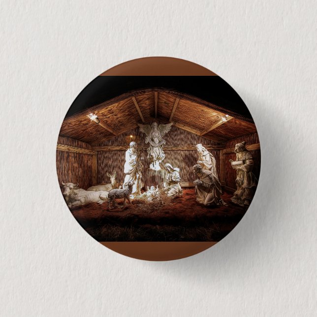 Christmas Advent Jesus Nativity Manger Scene Pinback Button (Front)