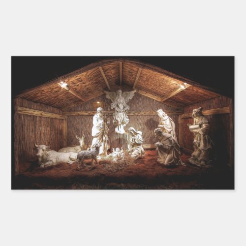 Christmas Advent Jesus Nativity Manger Scene Rectangular Sticker