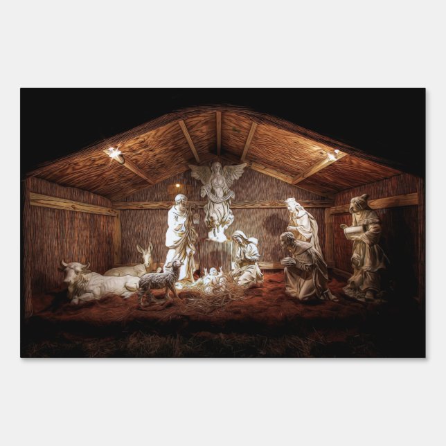Christmas Advent Jesus Nativity Manger Scene Sign (Front)
