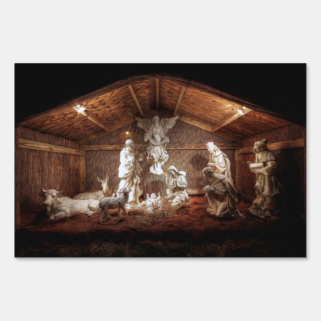 Christmas Advent Jesus Nativity Manger Scene Sign (Front)
