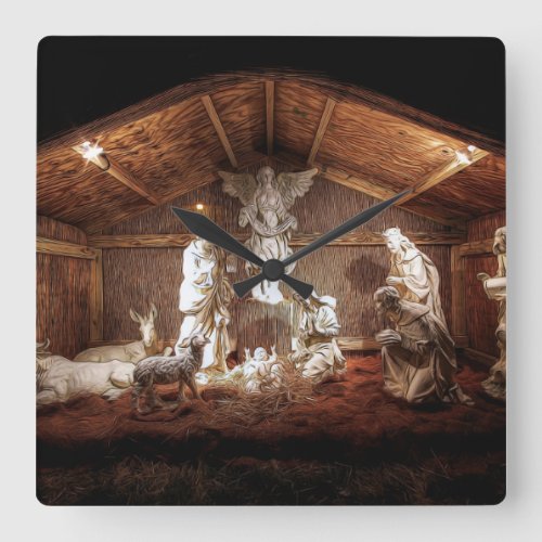 Christmas Advent Jesus Nativity Manger Scene Square Wall Clock