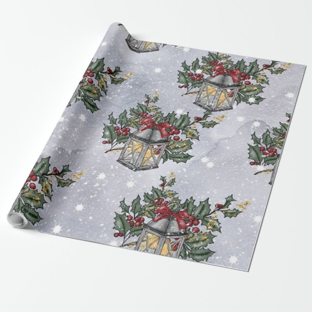 Christmas Advent Lantern Pattern Wrapping Paper (Unrolled)