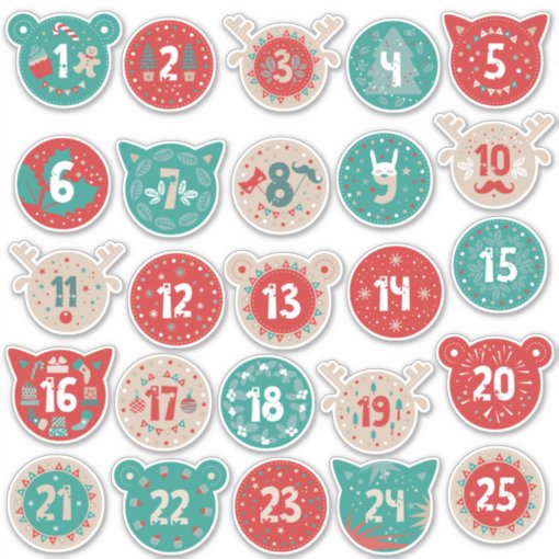 Christmas Advent Numbers Sticker | Zazzle