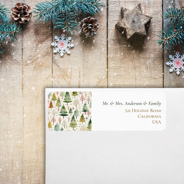 Christmas Aesthetics Watercolor Forest Trees Label (Creator Uploaded)