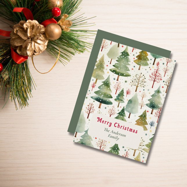 Christmas Aesthetics Watercolor Forest Trees Snow Holiday Card (Creator Uploaded)