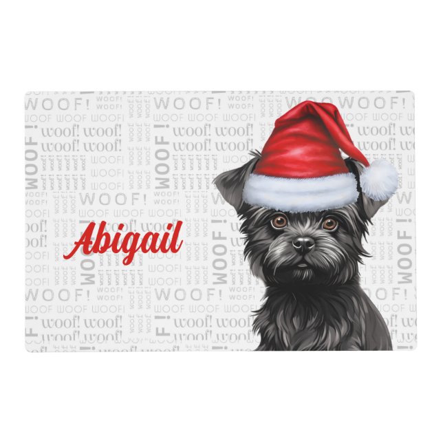 Christmas Affenpinscher with Dog's Name Pet Dinner Placemat (Front)