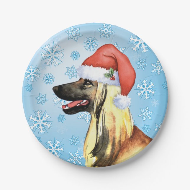 Christmas Afghan Hound Paper Plates (Front)