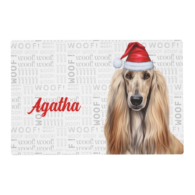 Christmas Afghan Hound with Dog's Name Pet Dinner Placemat (Front)