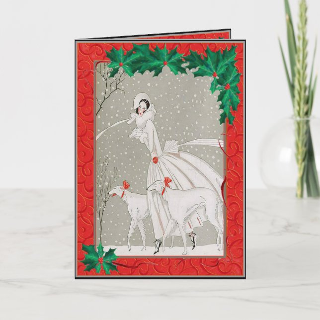 Christmas Afghan Hounds Holiday Card (Front)