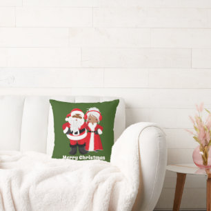 Christmas African American Santa Mrs. Claus Throw Pillow