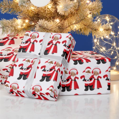 Christmas African American Santa Mrs Claus Wrapping Paper