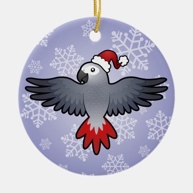 Christmas African Grey (medium bird) Ceramic Ornament (Front)