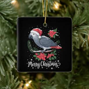 Christmas African Grey Parrot Ceramic Ornament
