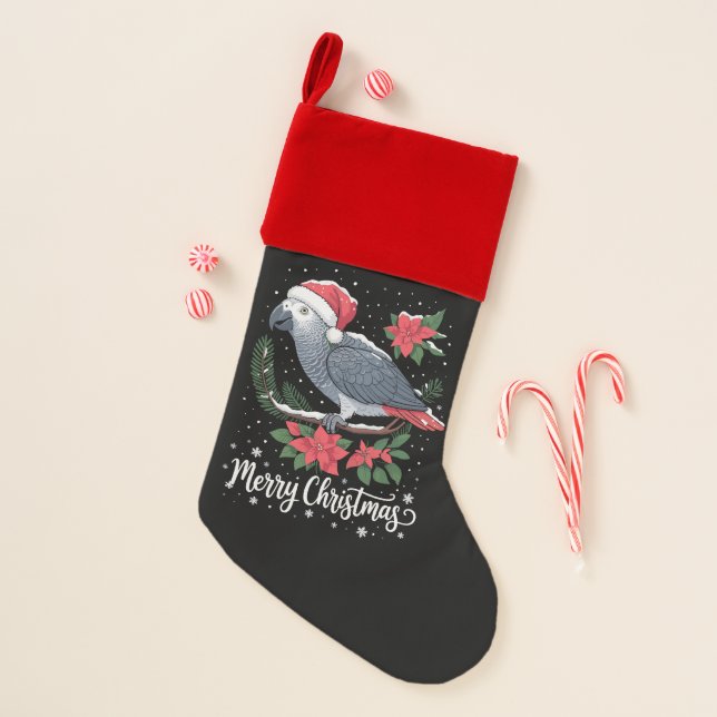 Christmas African Grey Parrot  Christmas Stocking (Front)