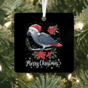 Christmas African Grey Parrot Metal Ornament