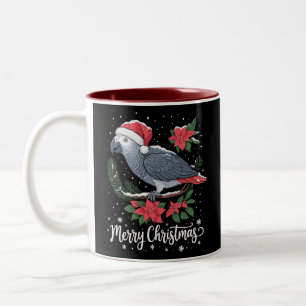 Christmas African Grey Parrot  Two-Tone Coffee Mug