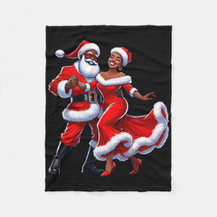 Christmas African Santa Mrs Claus Dancing African  Fleece Blanket