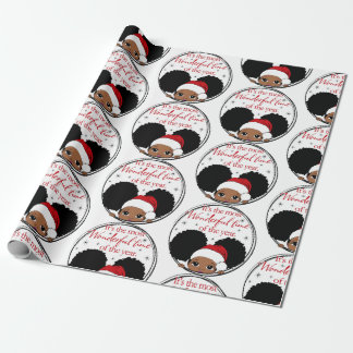 Christmas Afro Girl Black kid Cute Wrapping Paper