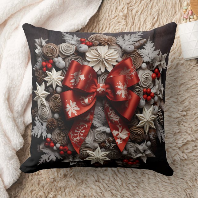 Christmas AI Ribbons Poinsettia Decorations Throw Pillow (Blanket)