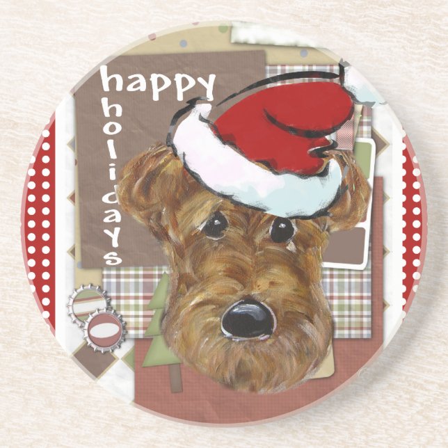 CHRISTMAS AIREDALE DRINK COASTER (Front)